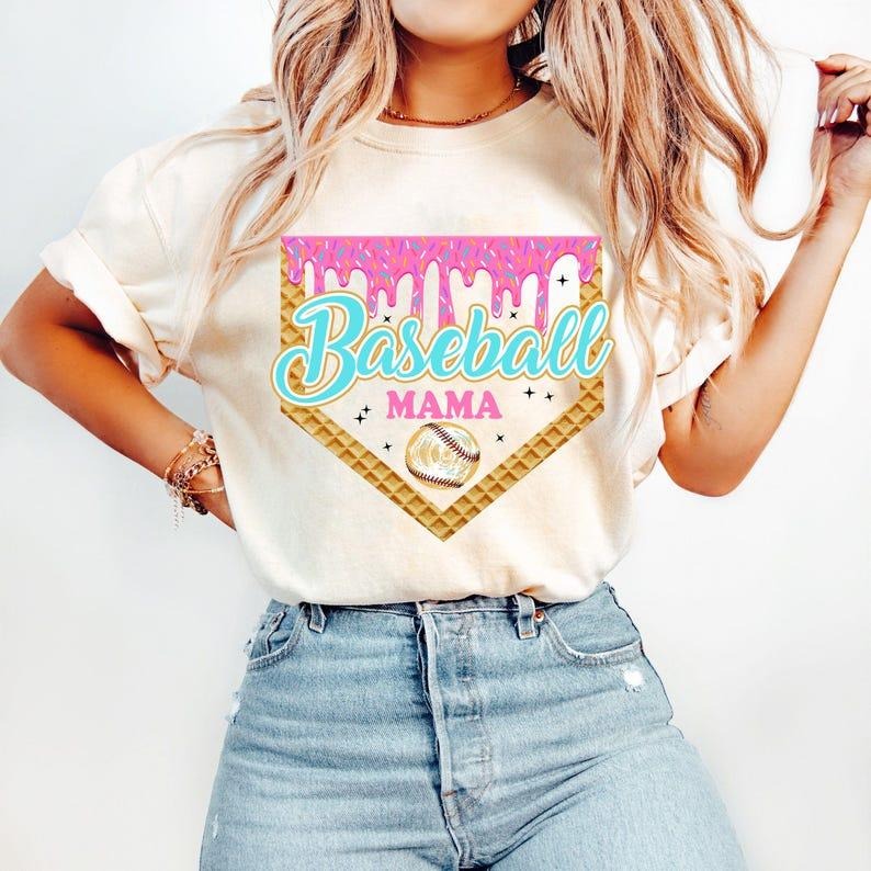 Baseball Mama Bow Tee, Brushstroke Drip Print, Trendy Game Day Shirt Hoodie, Sweatshirt | HypeCrazeTee.com