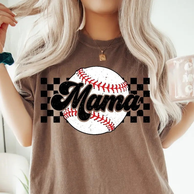Baseball Mama Checked TShirt, Gameday Shirt, Baseball Mom Gift, Sports Mom Shirt, Cute Mom Shirt Hoodie, Sweatshirt
