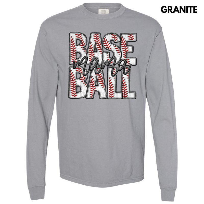 Baseball Mama Faux Embroidery Long Sleeve Comfort Colors T-Shirt Hoodie, Sweatshirt | HypeCrazeTee.com