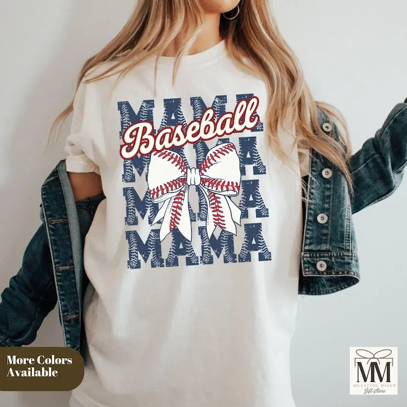 Baseball Mama Shirt, Coquette Bow Baseball Shirt, Gift For Baseball Mother, Baseball Season Game Day, Baseball Mom Gift...