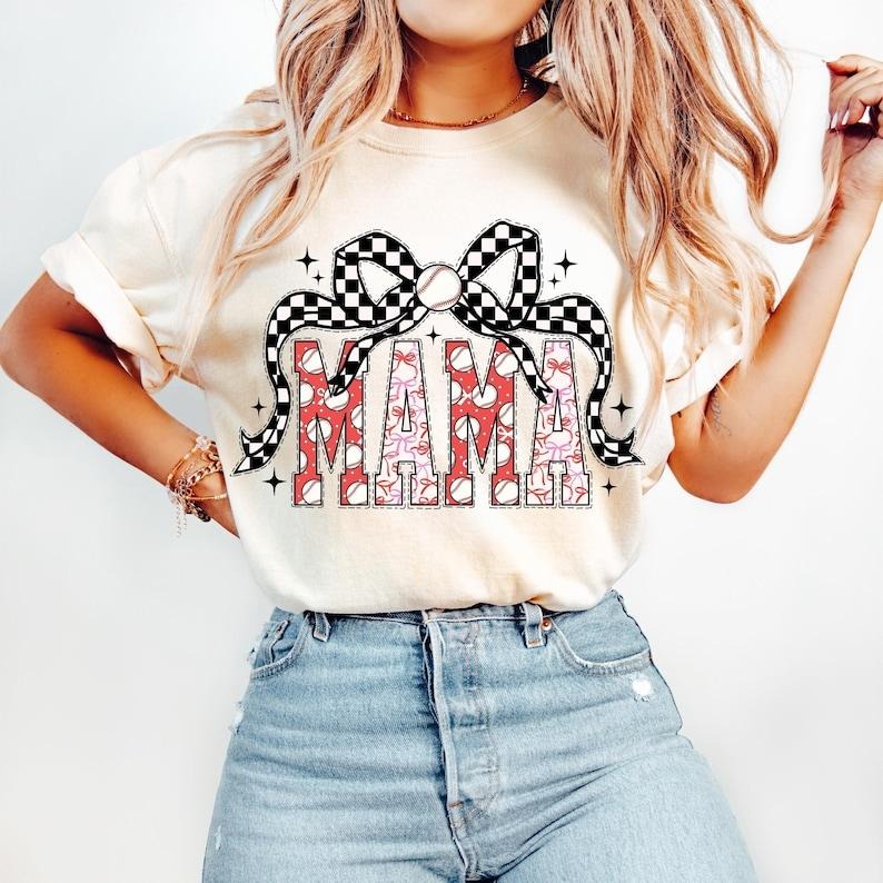 Baseball Mama, Baseball Coquette, Game Day, Baseball Bow, Checkered Baseball Mom, Mama Varsity, Retro Baseball Tshirt...