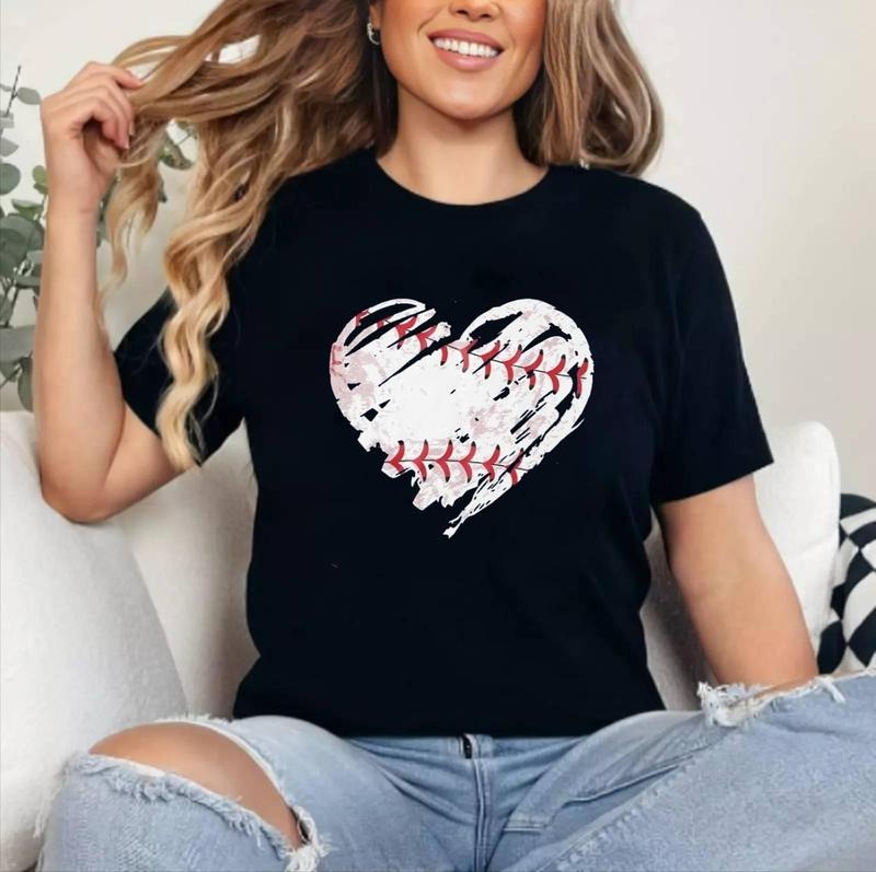 Baseball Shirts Women Baseball Mom shirt Baseball Heart Graphic Tee Game Day Gifts T-Shirt [Unisex Cotton, Short Sleeve,...