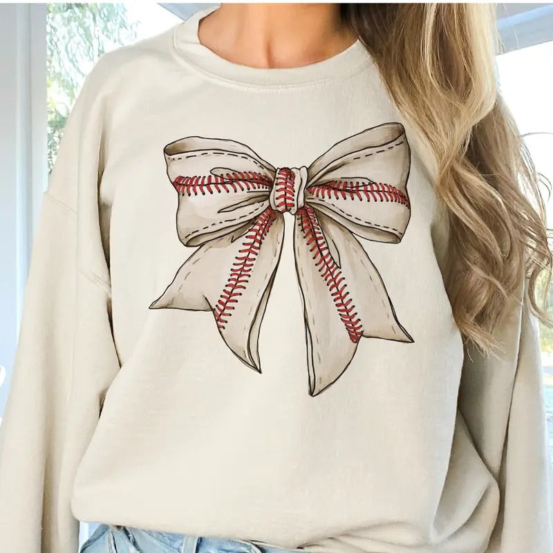 Baseball Sweatshirt Baseball Bow Sweatshirt Girly Baseball Bow Pullover Sweet Baseball Bow Sport Pullover Girly Baseball...