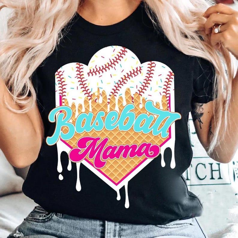 Baseball Themed Ice Cream Drip Shirt, Stylish Sport Mom Tee, Trendy Outfit Hoodie, Sweatshirt | HypeCrazeTee.com