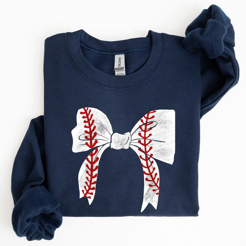Baseball, Bow, Mom, Mother's Day Sweatshirt, Women's Crew Neck, Crewneck T-Shirts, Hoodie | HypeCrazeTee.com
