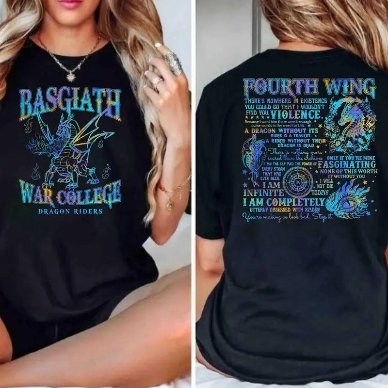 Basgiath War College Shirt, Fourth Wing Dragon Rider 2-sides Shirt, Fantasy Book Shirt for Bookish, acotar merch, throne...