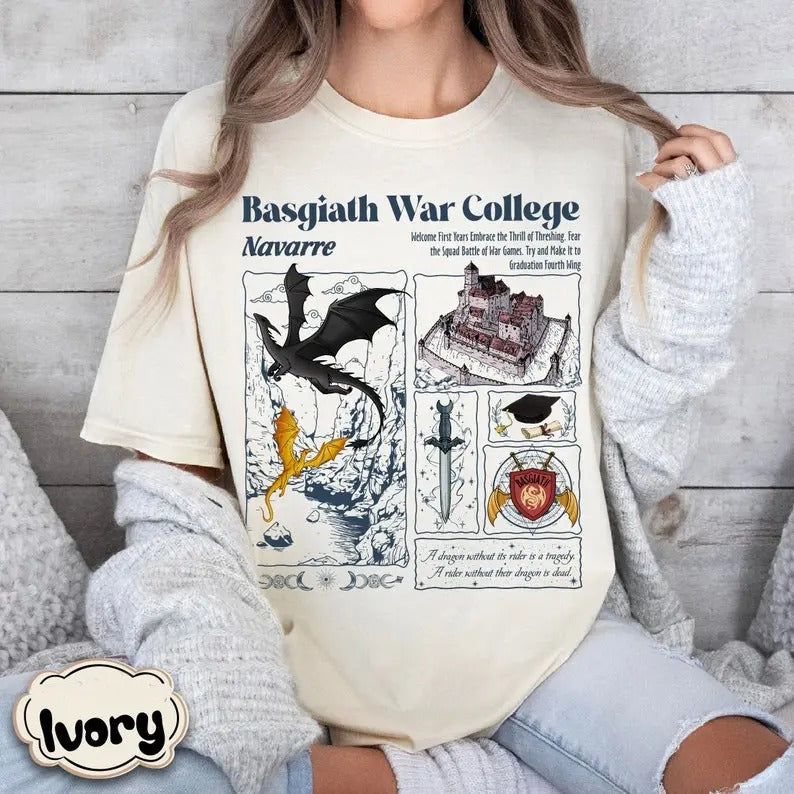 Basgiath War College T-Shirt, Fourth Wing Graphic Designs, Dragon Rider Shirt, The Empyrean Series,Violet Sorrengail,...