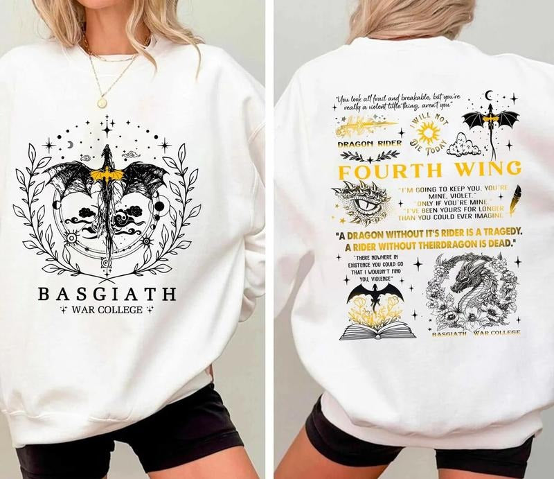 Basgiath War College Two Sided Sweatshirt, Fourth Wing Dragon Shirt, Dragon Rider Shirt, Fourth Wing Sweatshirt, Violet...