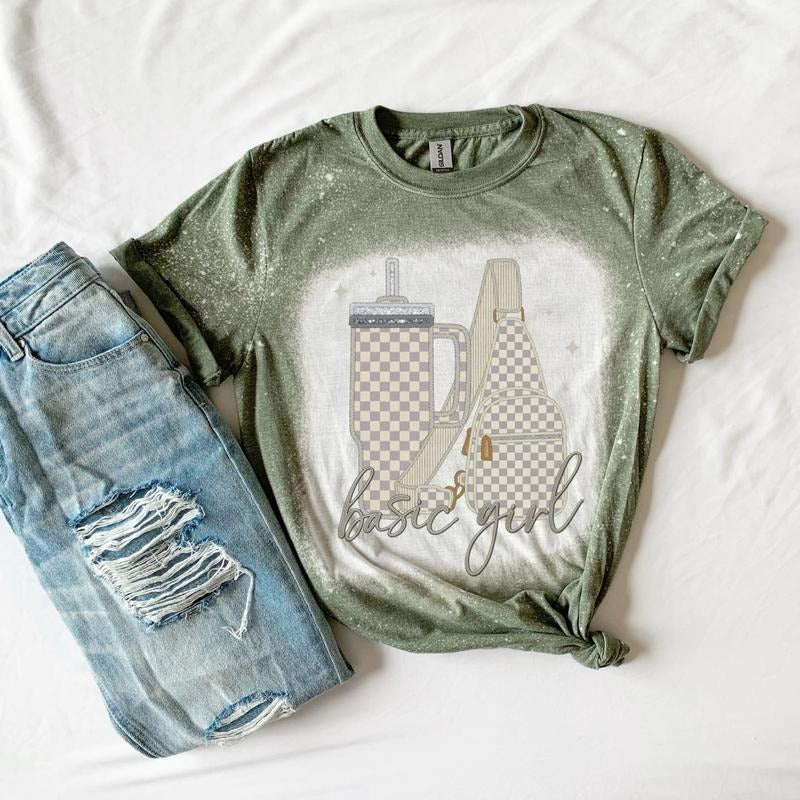 Basic Girl Bleached Shirt - M Green - Ash Grey Hoodie, Sweatshirt | HypeCrazeTee.com
