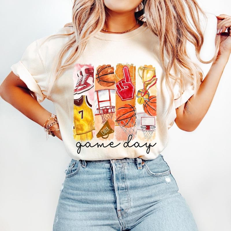 Basketball T-Shirt, Game Day Basketball Coquette T-Shirt, Basketball Bow T-Shirt, Basketball Mama T-Shirt, Basketball Mom...