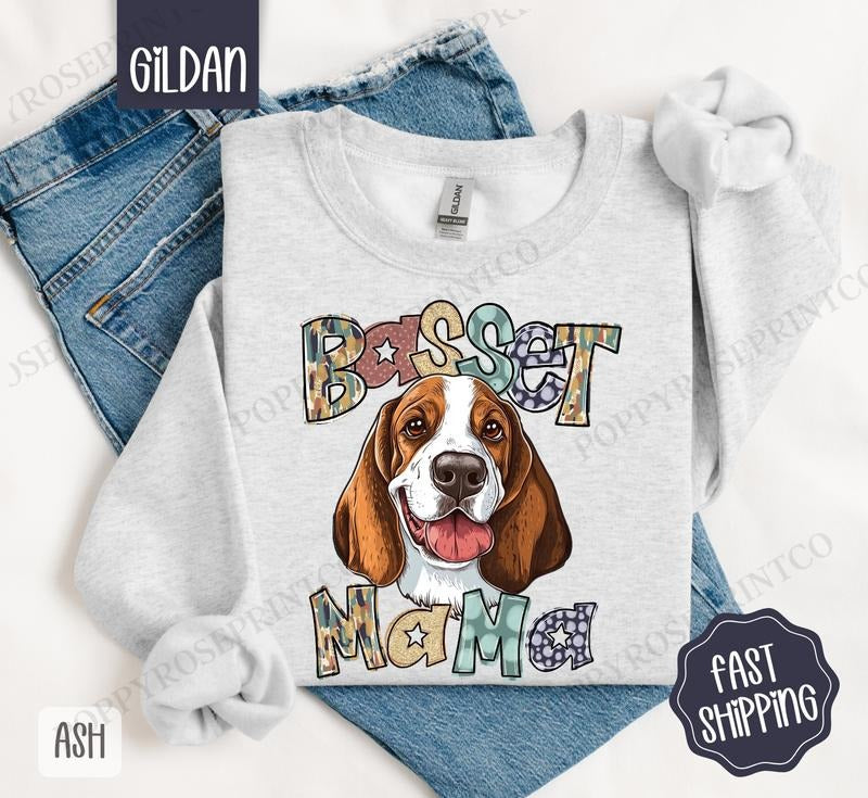 Basset Hound Mama Sweatshirt, Women's Crewneck, Cute Dog Mom Women's Sweatshirt T-Shirts, Hoodie | HypeCrazeTee.com