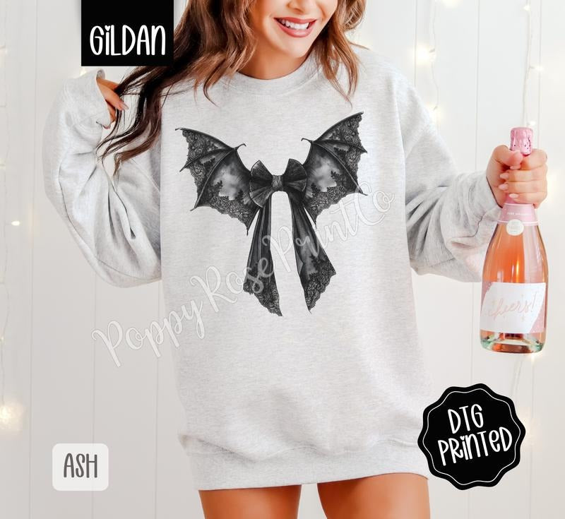 Bat Bow Sweatshirt, Trendy Halloween Sweatshirt T-Shirts, Hoodie | HypeCrazeTee.com