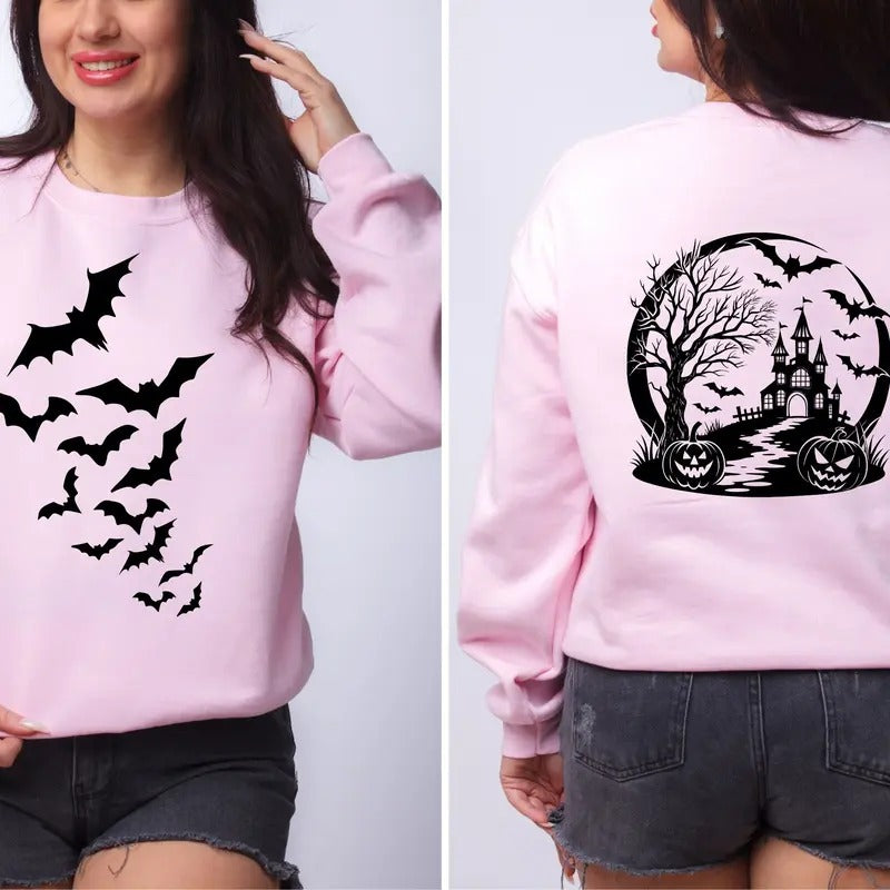 Bats on the front Spooky on the back Crewneck Sweatshirt Comfortable T-Shirts, Hoodie | HypeCrazeTee.com