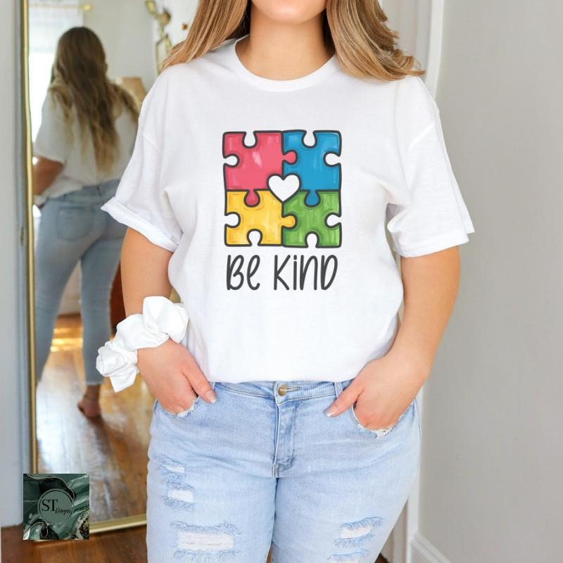 Be Kind Puzzle Piece White 100% Ring spun Cotton T-Shirt Unisex Fit Hoodie, Sweatshirt | HypeCrazeTee.com