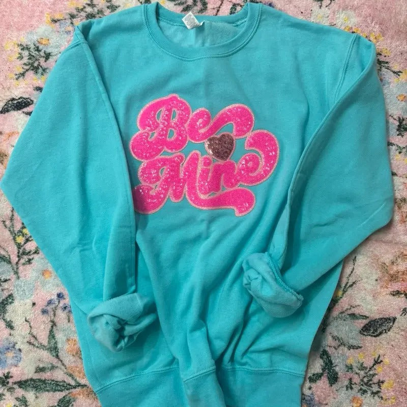 Be Mine Sequin Patch Sweatshirt | Valentine Patch Sweatshirt T-Shirts, Hoodie | HypeCrazeTee.com
