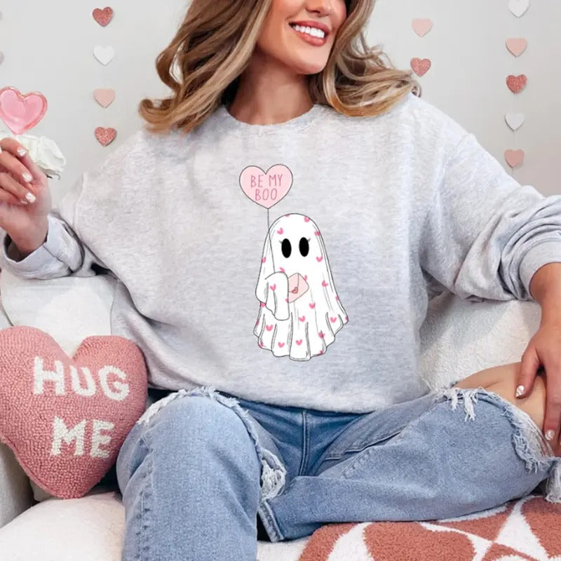 Be My Boo Printed Sweatshirt, Funny Sweatshirt, Ghost Sweater, Cute Valentine, Printed Comfort Colors T-Shirt, Full Color...