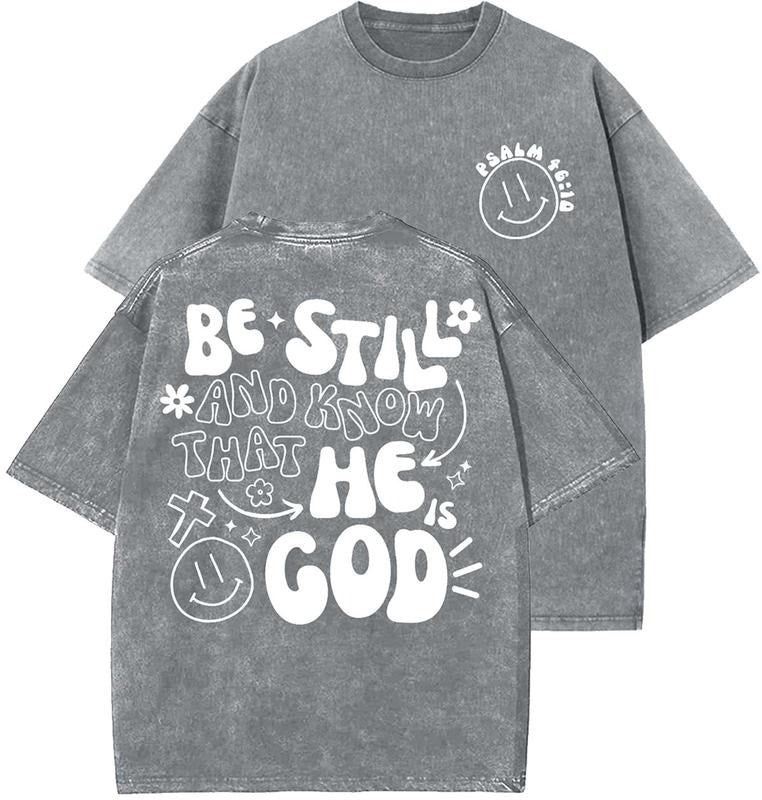 Be Still And Know Unisex Washed T-Shirt, Christian t shirts, Vintage 90s Graphic Tee, Gift Top Womenswear Cotton Mineral...