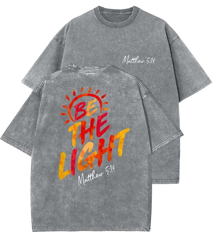 Be The Light Unisex Washed T-Shirt, Christian t shirts, Vintage 90s Graphic Tee, Gift Top Womenswear Cotton Mineral...