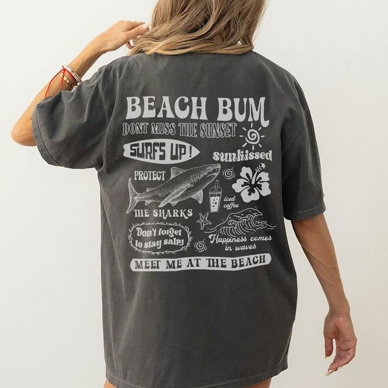 Beach Bum Tee Preppy Shirt Y2k Wearing Coconut girl Tee Shark Lover gift Woman's clothing Ocean Surf Shirt Hoodie, Sweatshirt