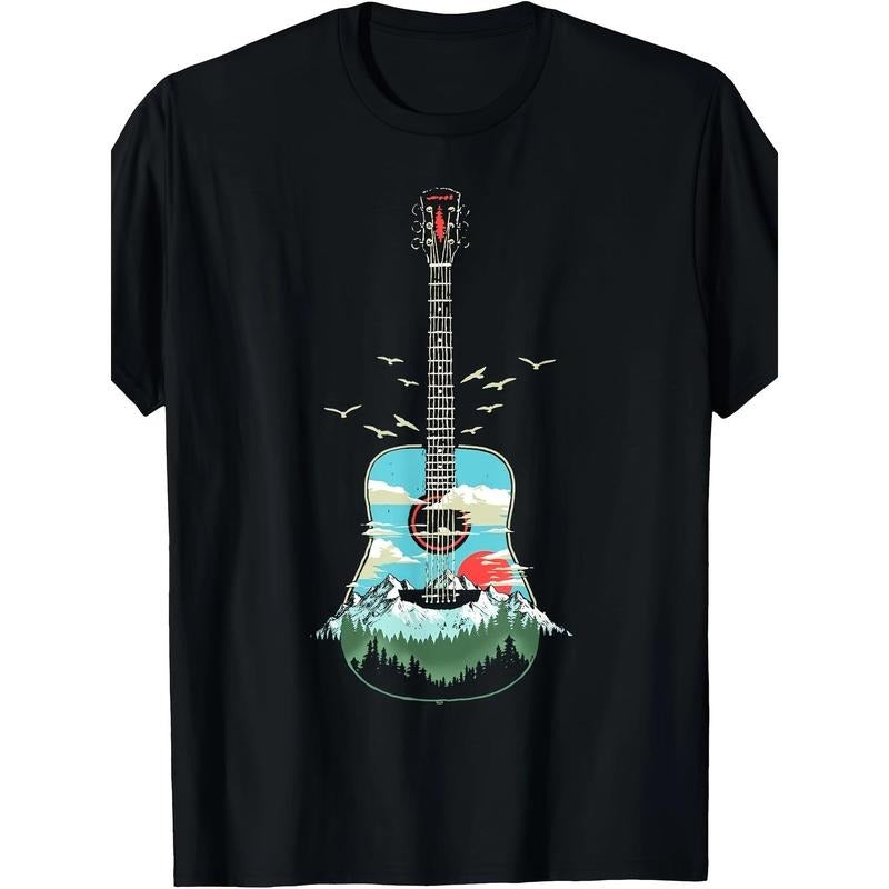 Beautiful acoustic guitar Mountain Forest and nature graphic T-shirt Made in USA Hoodie, Sweatshirt | HypeCrazeTee.com