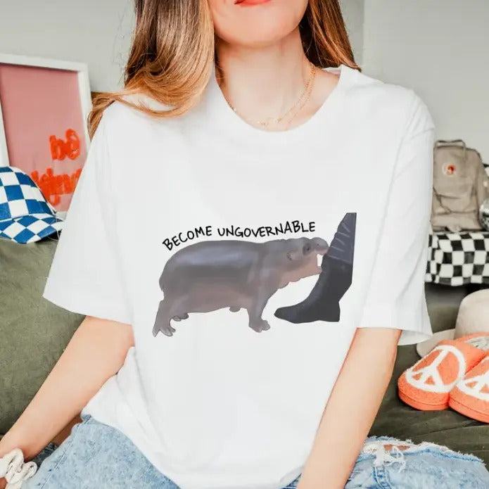 Become Ungovernable Hippo T-Shirt, Moo Deng Funny Shirt Hoodie, Sweatshirt | HypeCrazeTee.com