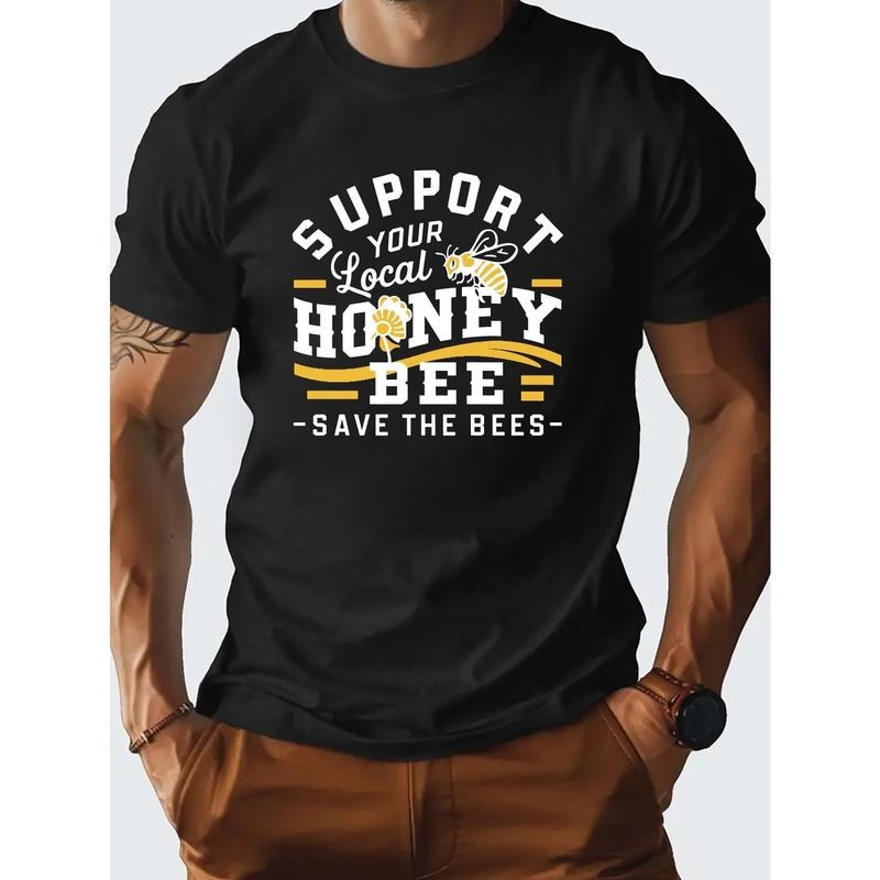 Bee pattern cotton short-sleeved T-shirt American fashion trend brand printed base shirt spring and summer round neck...