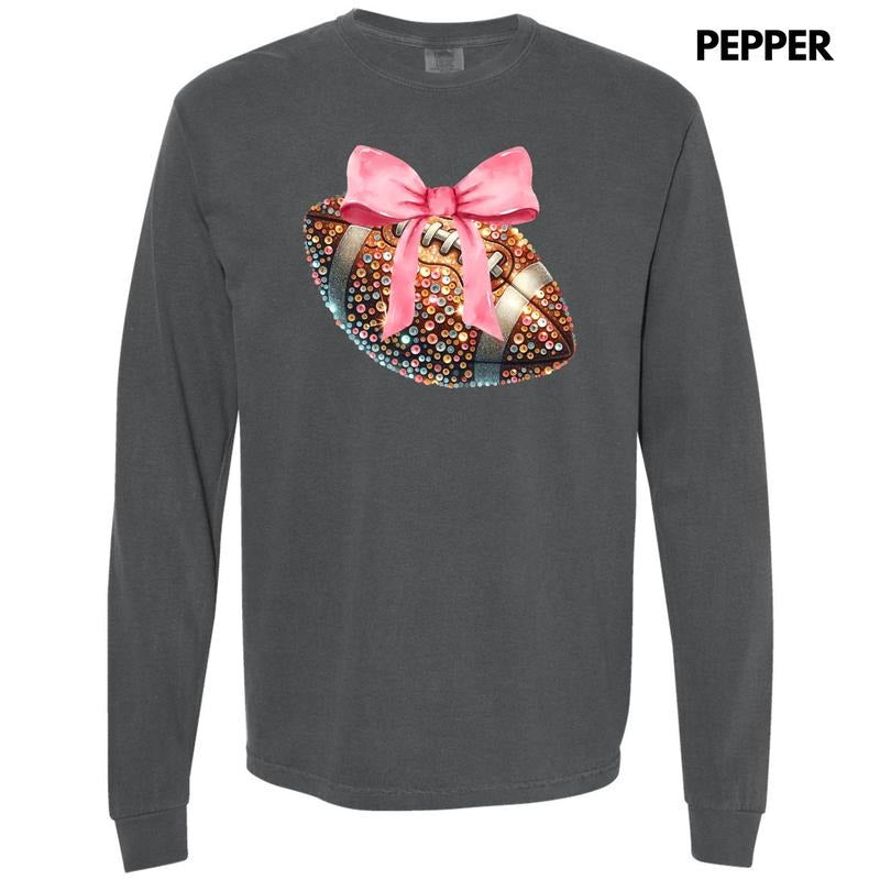 Bejeweled Football Coquette Long Sleeve Comfort Colors T-Shirt 'NLB' Hoodie, Sweatshirt | HypeCrazeTee.com