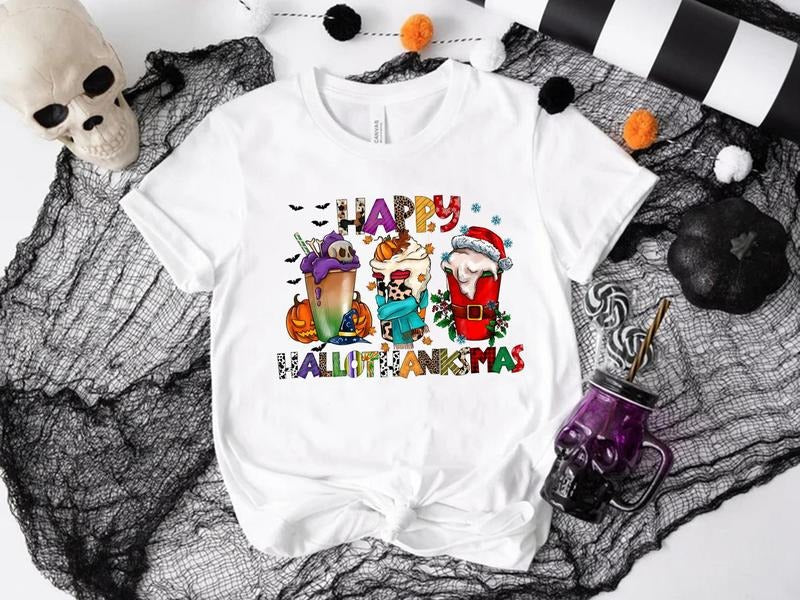 [Bella Canvas] Happy Hallothanksmas Cofffee Shirt Hoodie, Sweatshirt | HypeCrazeTee.com