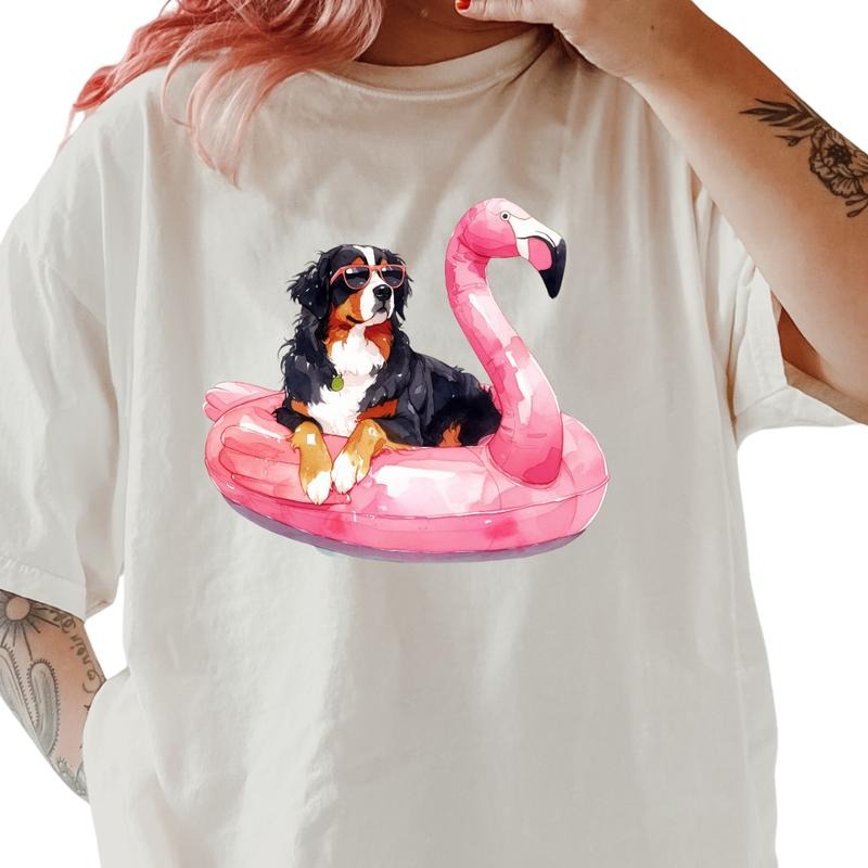 Bernese Flamingo Float Dog Shirt ~ Relaxed Fit Printed USA Womenswear Casual Comfort Cotton Top Athletic Boho Chic T-Shirts, Hoodie, Sweatshirt