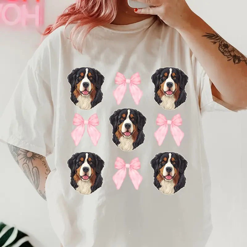 Bernese with bows Shirt ~ Unisex Apparel Relaxed Fit Printed In The USA Clothing Womenswear Casual Comfort Cotton Top...