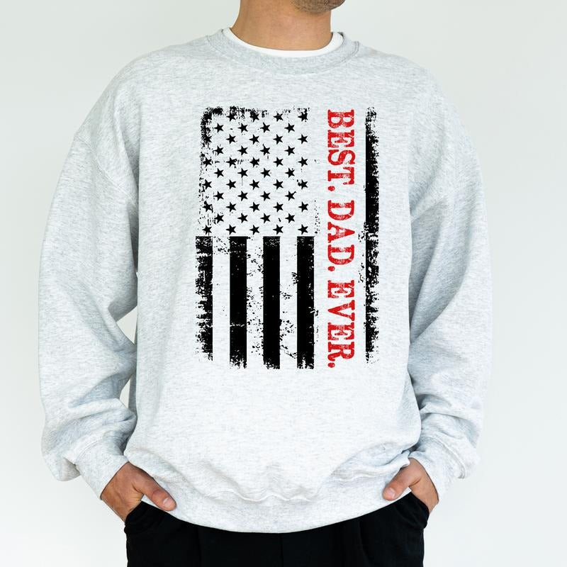 Best Dad Ever Sweatshirt, Cool Dad Crewneck, Dad Appreciation Tops, Retro American Flag Sweater, Father's Day Gift for...