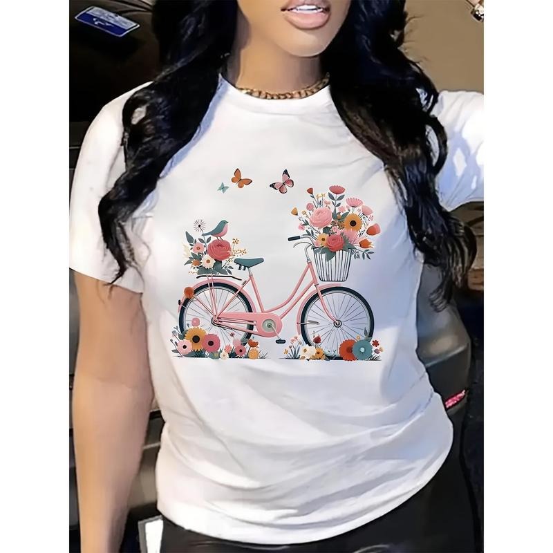 Bicycle Print Short Sleeve T-shirt
