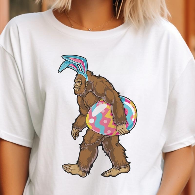 Bigfoot Easter Bunny Graphic Tee Bigfoot Rabbit Ears Tshirt Sasquatch Easter Egg Easter Bunny T-Shirt Unisex Easter...