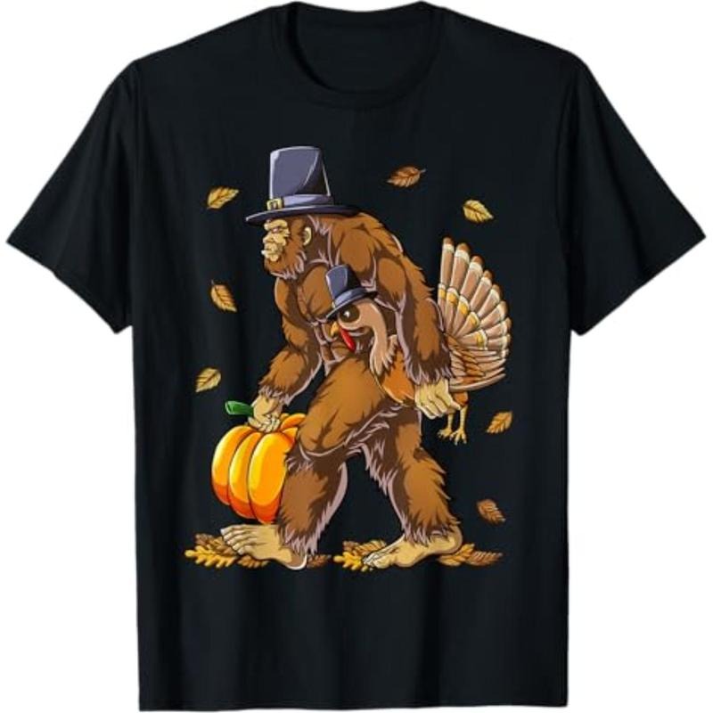 Bigfoot Pilgrim Turkey Pumpkin Thanksgiving Day Boys Men T-Shirt Hoodie, Sweatshirt | HypeCrazeTee.com