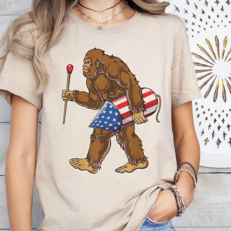 Bigfoot Tees USA Bigfoot Tshirt Sasquatch Patriotic Top Flamingo Bigfoot T-shirt Retro Bigfoot Tshirt Fun Flamingo Tee...