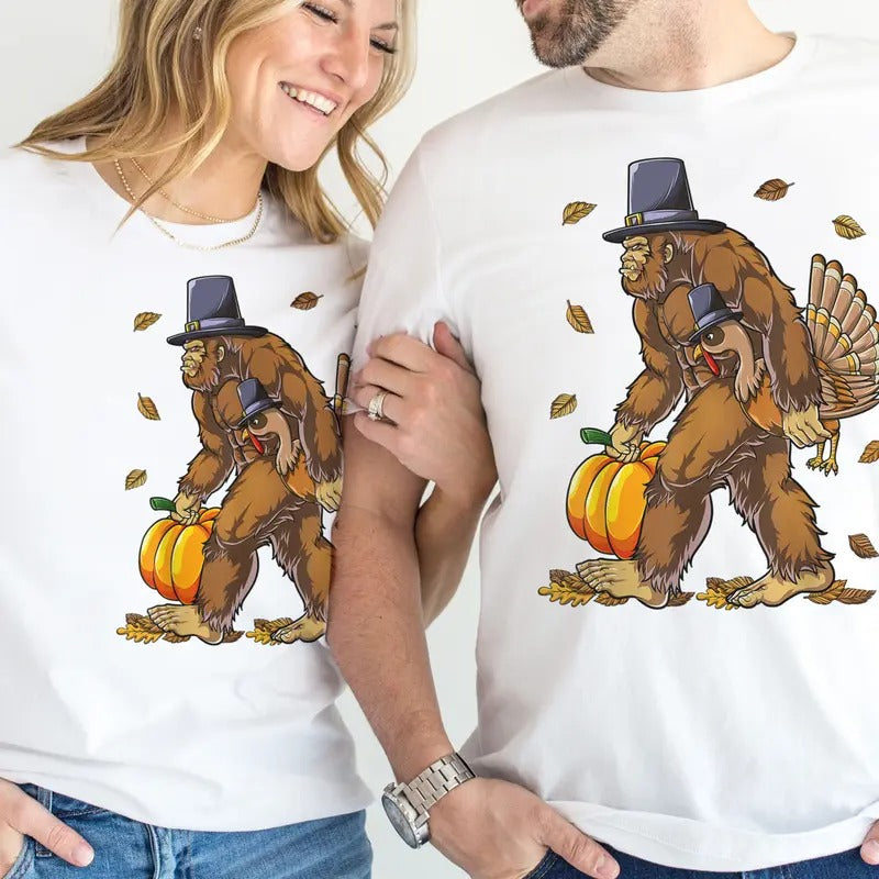 Bigfoot Thanksgiving Tee Sasquatch Thanksgiving Tshirt Funny Bigfoot Fall Turkey T-Shirt Holiday Bigfoot Tees Hoodie,...
