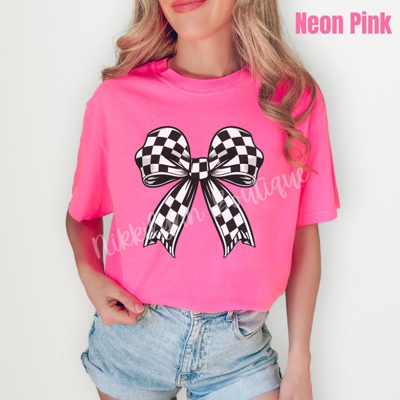 Black Checkered Bow Comfort Colors T-Shirt 'NLB' Hoodie, Sweatshirt | HypeCrazeTee.com