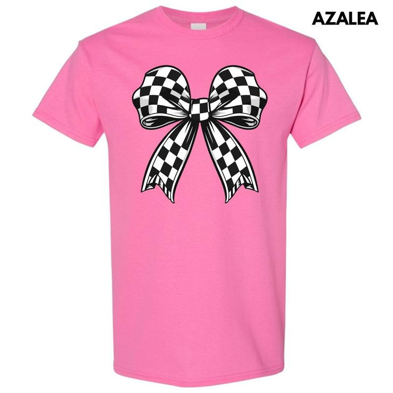 Black Checkered Bow Gildan Short Sleeve T-Shirt 'NLB' Hoodie, Sweatshirt | HypeCrazeTee.com