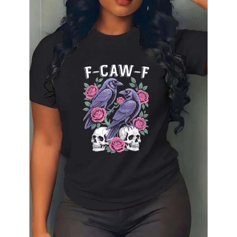 Black Crow, F-Caw-F Funny Black Bird moon Gothic Adult Humor T-Shirt Men's  Crew Neck T-Shirt Cotton Printed Round Neck...