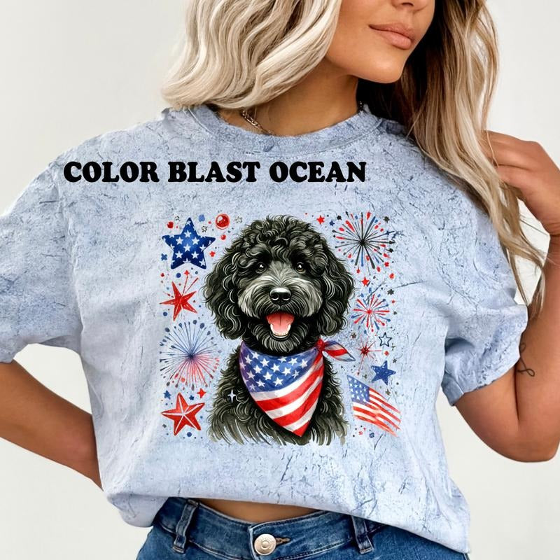 Black Doodle Patriotic Dog Shirt ~ Relaxed Fit Printed USA Womenswear Casual Comfort Cotton Top Athletic Boho Chic T-Shirts, Hoodie, Sweatshirt