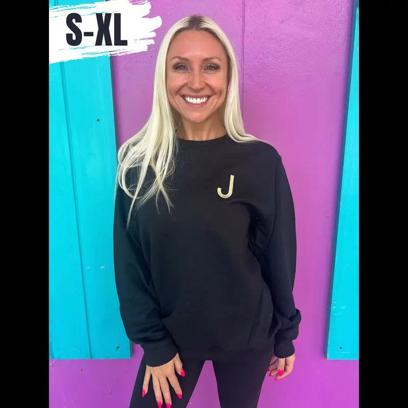 Black Embroidered Initial Sweatshirt (S-XL) T-Shirts, Hoodie | HypeCrazeTee.com