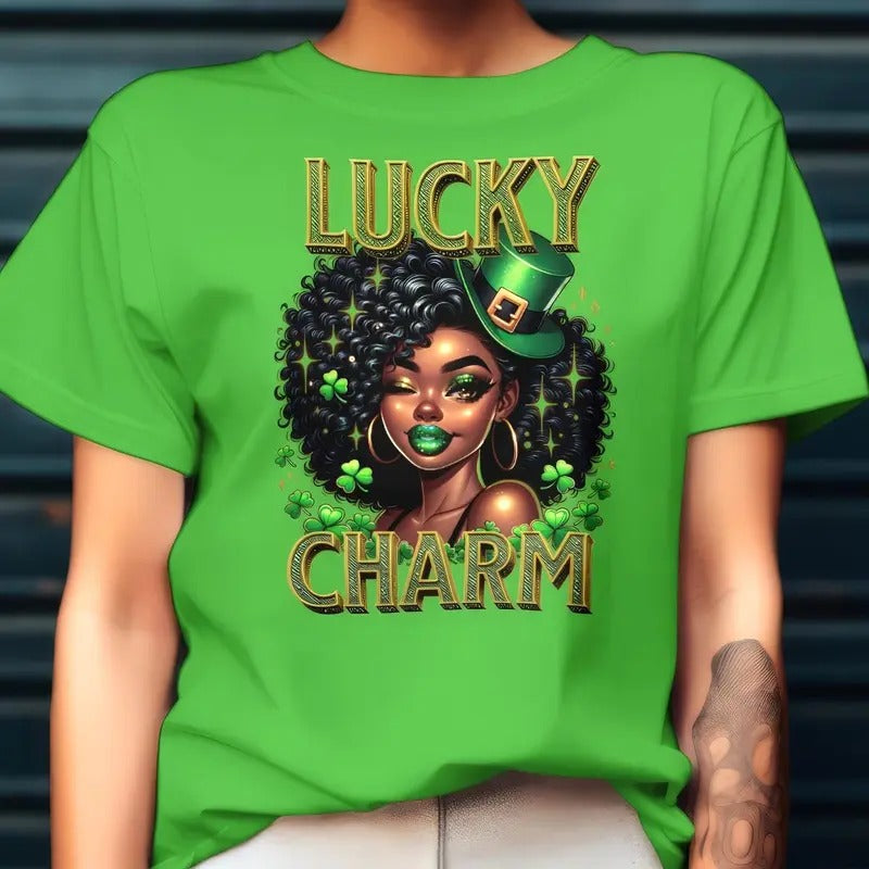 Black Girl Lucky Charm Tee, Black Girl St. Patrick’s Day Shirt, Black Girl Magic Tee, Lucky Women St Patrick Day Gift...