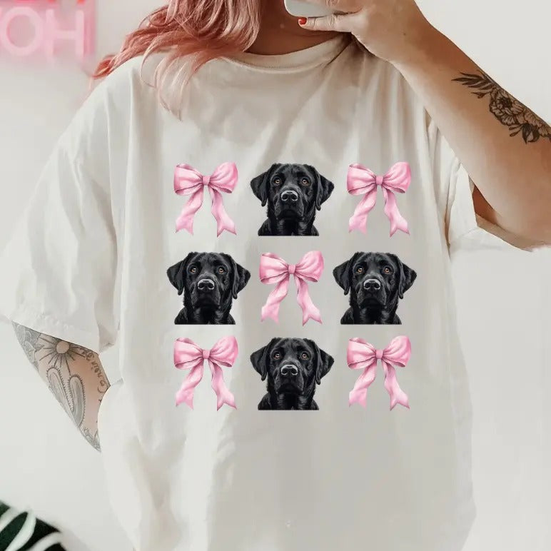 Black Lab with bows Shirt ~ Unisex Apparel Relaxed Fit Printed In The USA Clothing Womenswear Casual Comfort Cotton Top...