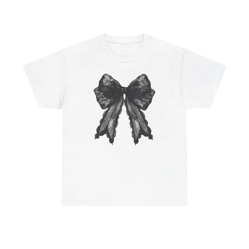 Black Lace Bow Shirt Gildan, Coquette Bow Tshirt for Women,  Coquette Shirt Oversized Crewneck Tee Hoodie, Sweatshirt