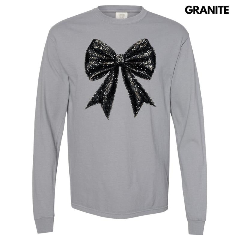 Black Shimmer Bow Long Sleeve Comfort Colors T-Shirt 'NLB' Hoodie, Sweatshirt | HypeCrazeTee.com