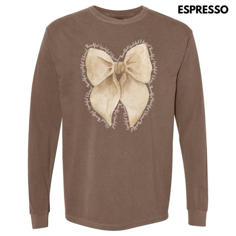 Blessed Beige Bow Long Sleeve Comfort Colors T-Shirt 'NLB' Hoodie, Sweatshirt | HypeCrazeTee.com