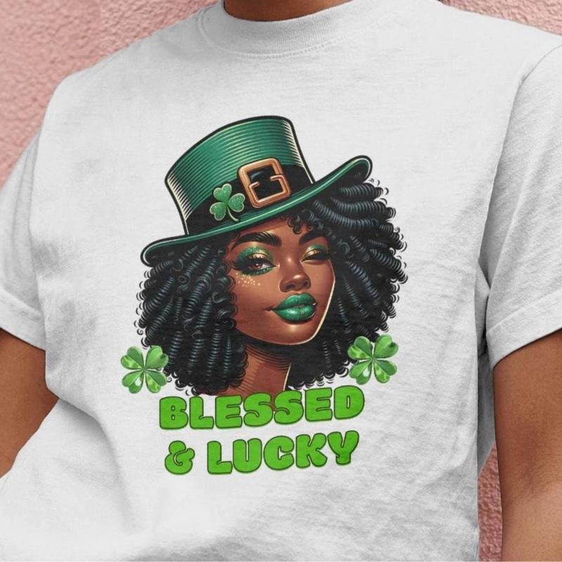 Blessed and Lucky St Patrick's Afro Girl Shirt, Black Girl Magic Tee, Black Women St Patricks Day Shirt Hoodie, Sweatshirt
