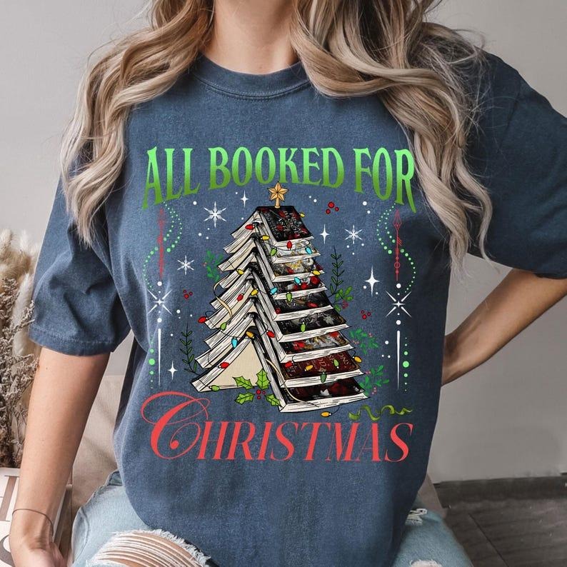 Blood And Ash Christmas Shirt, All Booked for Christmas Shirt Gift for Librarian, We Will Rise Shirt Shortsleeve...