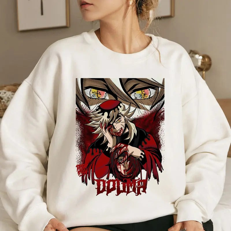 Blood Demon Upper Moon 2 DM Characters Shirt Crewneck Hoodie, Anime Otaku Shirt Comfort Cotton Sweatshirt | HypeCrazeTee.com