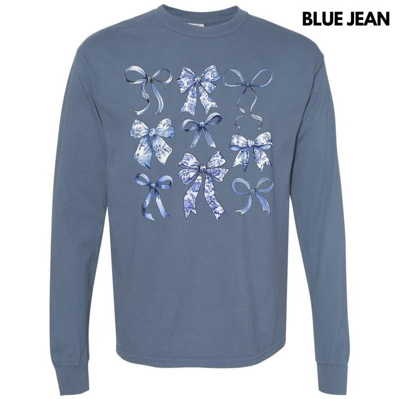 Blue Bow Coquette Collage Long Sleeve Comfort Colors T-Shirt 'NLB' Hoodie, Sweatshirt | HypeCrazeTee.com